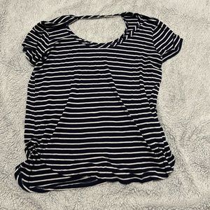 Navy and white striped short sleeve, size M